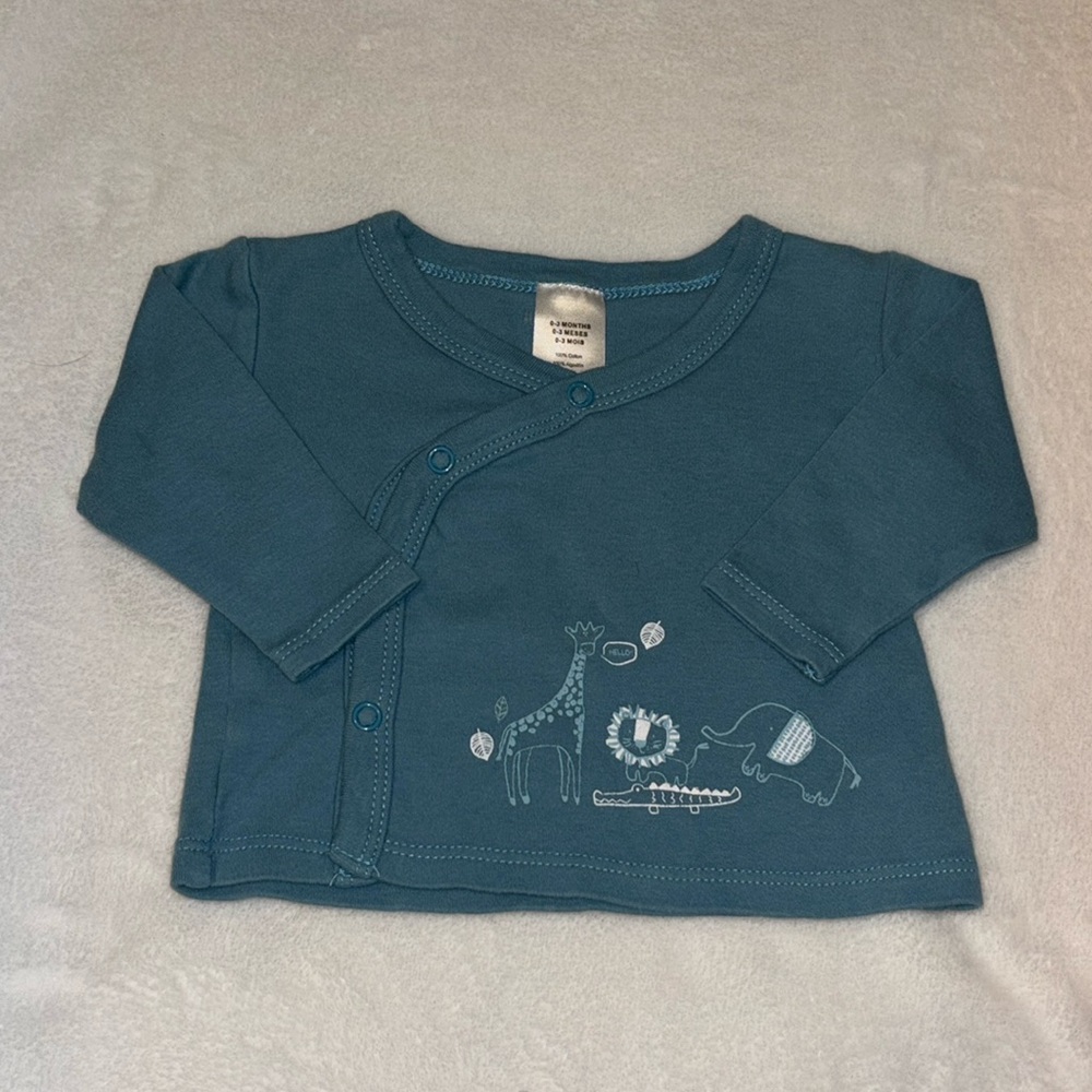 (3 for $10) blue 100% cotton 0-3 month animal design long sleeve baby boy